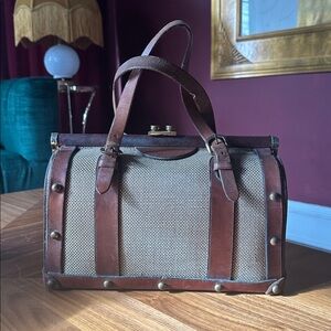 Vintage RARE John Romain Doctor’s Bag 1960 Leather and Tweed Retro Handbag